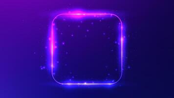 Neon rounded square with shining effects and sparkles vector