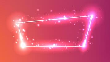 Neon trapezoid frame with shining effects and sparkles vector