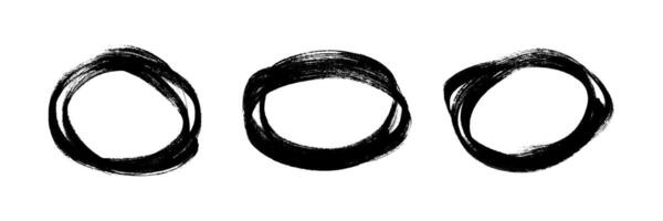 drawn with a black marker. Set of three doodle style various scribble circles. Black hand drawn design elements on white background. illustration vector