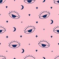 Seamless pattern with eye, star, moon. Boho style. Modern talisman amulet design. Mystic element. Hand drawn illustration vector