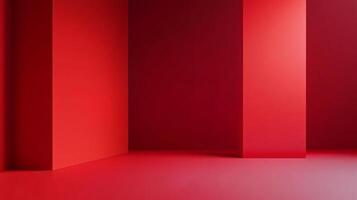 Red room with two pillars and a red wall. The room is empty and has a minimalist feel photo