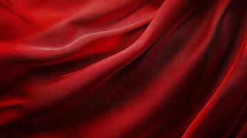 Smooth, luxurious red silk fabric drapes gracefully, forming soft waves and highlighting its delicate texture photo
