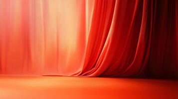 Red curtain covering a mysterious illuminated background creating a dramatic atmosphere photo