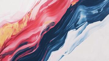 Abstract painting background featuring dynamic wavy brushstrokes in shades of red, blue, and gold, creating a visually captivating design photo