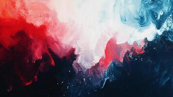 Red and blue brushstrokes colliding, creating a vibrant abstract painting with dynamic color transitions photo