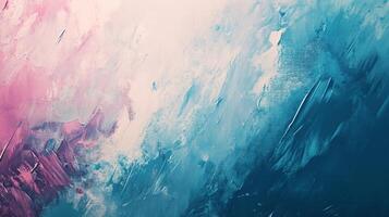 Pink, white, and blue acrylic paint mixing together, creating thick brush strokes and an abstract painting background photo