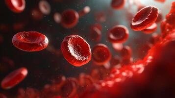 A close-up view displays multiple red blood cells flowing through a vessel, showcasing the beauty of our circulatory system. photo
