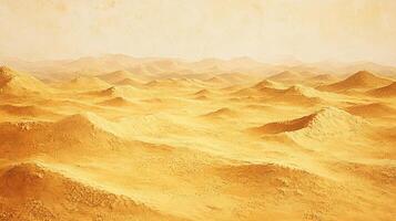 Expansive desert landscape featuring undulating dunes bathed in warm sunlight, creating a tranquil yet desolate environment. photo