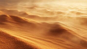 Rolling sand dunes under a hazy sky create a serene, desert landscape with warm tones, conveying tranquility and natural beauty. photo