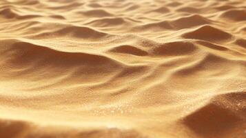 Golden sand dunes ripple gently under a bright sun, casting soft shadows and creating a mesmerizing, textured landscape.Desert surface. photo