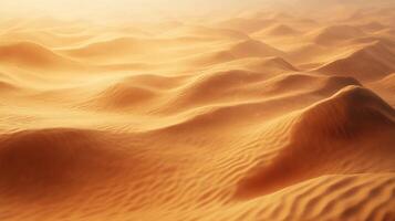 Serene landscape of rolling sand dunes under a soft, golden light creating a tranquil and captivating desert scene. photo