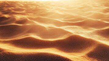 Rolling sand dunes glisten under a warm, hazy sunlight, creating a serene and tranquil desert scene with soft curves and golden tones. photo