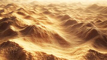 Sweeping sand dunes under a hazy sky. Arid landscape with repeating patterns. The texture of the sand is clearly visible in the light. photo