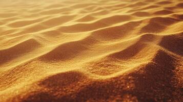 Golden desert sands sculpted by wind, creating mesmerizing patterns. Abstract landscape evoking warmth, tranquility and the magic of nature. photo