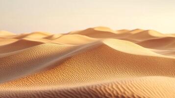 Rolling sand dunes under a soft, hazy sky. The desert landscape stretches towards the horizon, rippled with patterns. A sense of serenity. photo
