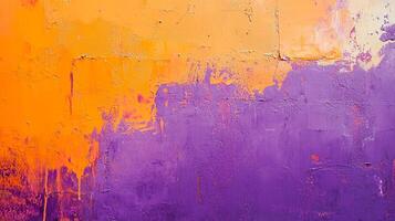 Colorful texture with orange merging into purple. The color palette evokes dynamic energy and bold artistic expression through its brushstrokes. photo