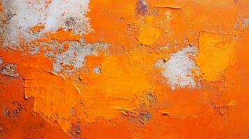 Abstract orange textured surface with visible paint strokes and a rough, weathered appearance, creating a vibrant artistic background. photo