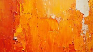 Abstract painting featuring rich, textured layers of vibrant orange and yellow, creating a warm and inviting visual experience. photo