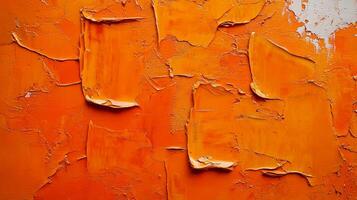 An expressive artwork, bathed in a vibrant orange, showcasing the captivating texture of thick paint with bold, abstract forms. photo