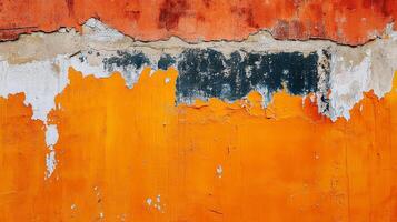 A vibrant and textured surface with layers of weathered paint, creating an abstract composition of colors and decay. photo
