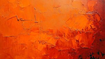 Abstract expressionism painting with bold strokes of vivid orange, creating a fiery, textured visual. The image is full of raw emotion. photo