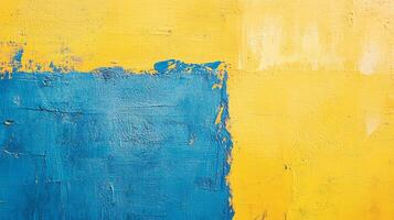Abstract blue and yellow painted texture with visible brushstrokes, showcasing a raw and artistic aesthetic on canvas. photo
