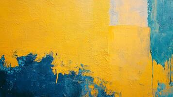 Abstract painting with bold yellow and blue, offering a vibrant and textured surface. A modern visual exploration in color and form. photo
