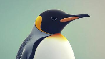 Portrait of an isolated penguin in a minimalist style, showcasing smooth textures, clean lines, and a focus on the animal's elegant form. photo
