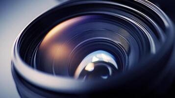 Captivating macro shot unveils the intricate details and stunning reflections within a camera lens, inviting viewers into a world of optics. photo