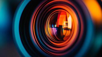 A captivating close-up of a lens shows intricate details and vibrant colors. The abstract design creates a mesmerizing focal point. photo