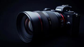 Professional digital camera with attached lens, showcasing optical technology in sleek design, ideal for photography enthusiasts and professionals. photo