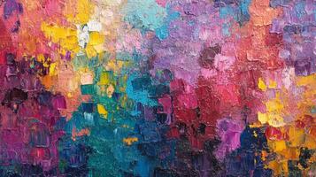 A vibrant abstract painting bursting with texture and vivid colors, created using thick impasto layers for a captivating visual experience. photo