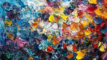 A vibrant canvas bursting with texture and vivid colors, showcasing a stunning display of abstract expressionism. Rich brushstrokes are prominent. photo