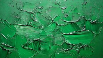 Abstract texture with green oil paint applied using an impasto technique. Deep green color with variations in hue, tone, and texture. photo