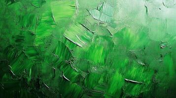 Textural green paint strokes blend to create abstract field on canvas, strokes bring a dynamic sense of nature and light to the artwork. photo