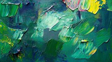 Abstract brush strokes display vibrant colors and dynamic texture, evoking a sense of organic growth on canvas. Impressionist style. photo