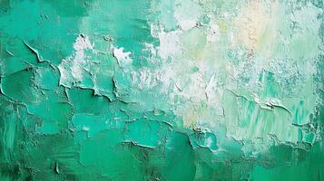 Abstract art with green and white hues, textured with thick impasto strokes, creating a serene and calming visual experience for observers. photo