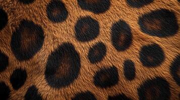 Textured surface showcasing a pattern of brown fur with large, dark spots, creating a wild and natural aesthetic. Close up, abstract design. photo