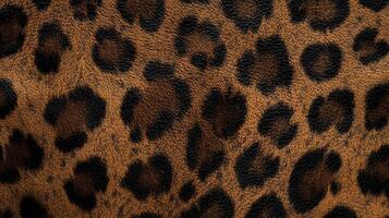 Detailed, close-up of a leopard print pattern with black spots on a tan background. Perfect for backgrounds, textures and fashion designs. photo