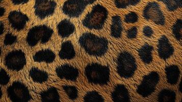 Close-up on animal print featuring golden fur with distinct dark spots, ideal for backgrounds or textures, adding touch of wild elegance. photo