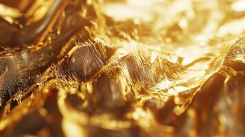 Intricate gold surface with textures. This image shows peaks and valleys of a reflective gold material with a glossy, metallic sheen. photo