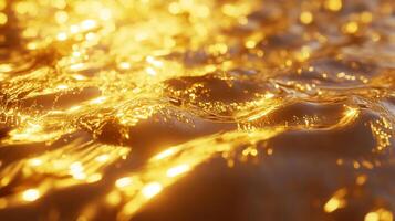 Abstract waves create a mesmerizing golden glow, with the interplay of liquid light forming a stunning, organic texture and abstract artwork. photo