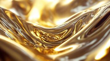 Abstract flowing golden liquid forms mesmerizing swirls and curves, catching light and shadow in a dance of elegance and wealth. photo