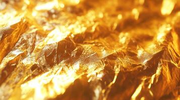 Abstract close-up of a golden, textured surface with sharp folds and shimmering highlights, evoking opulence and warmth. photo