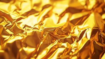 Luminous folds of radiant yellow, catching light and shadow in a metallic sheen. Creates captivating texture and visual depth. photo