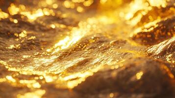 Golden fluid motion with blurred highlights and rippled texture creates a shiny and opulent visual effect, suggestive of luxury and fluidity. photo