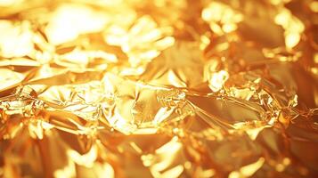 Golden, shining, and crinkled, this metallic surface creates a bright and luxurious feel with its uneven texture and radiant glow. photo