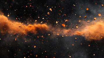 Dramatic shot of particles suspended in air, creating a vibrant stream against a dark background. Motion, energy, and captivating art. photo
