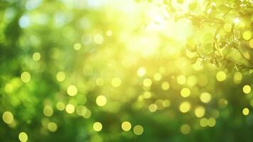 Sunlight streams through leaves creating a serene, abstract bokeh. Light and nature create harmony in this beautiful natural scene. photo