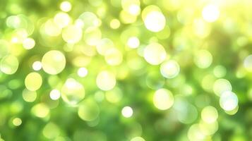 Abstract bokeh background with blurred green foliage and glowing light circles creates a vibrant and dreamy atmosphere. Perfect for backgrounds. photo